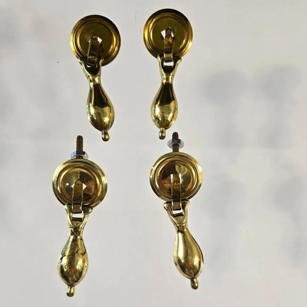 Cabinet Drawer 4 Teardrop Drop Pulls w Backplates Vintage Furniture Hardware